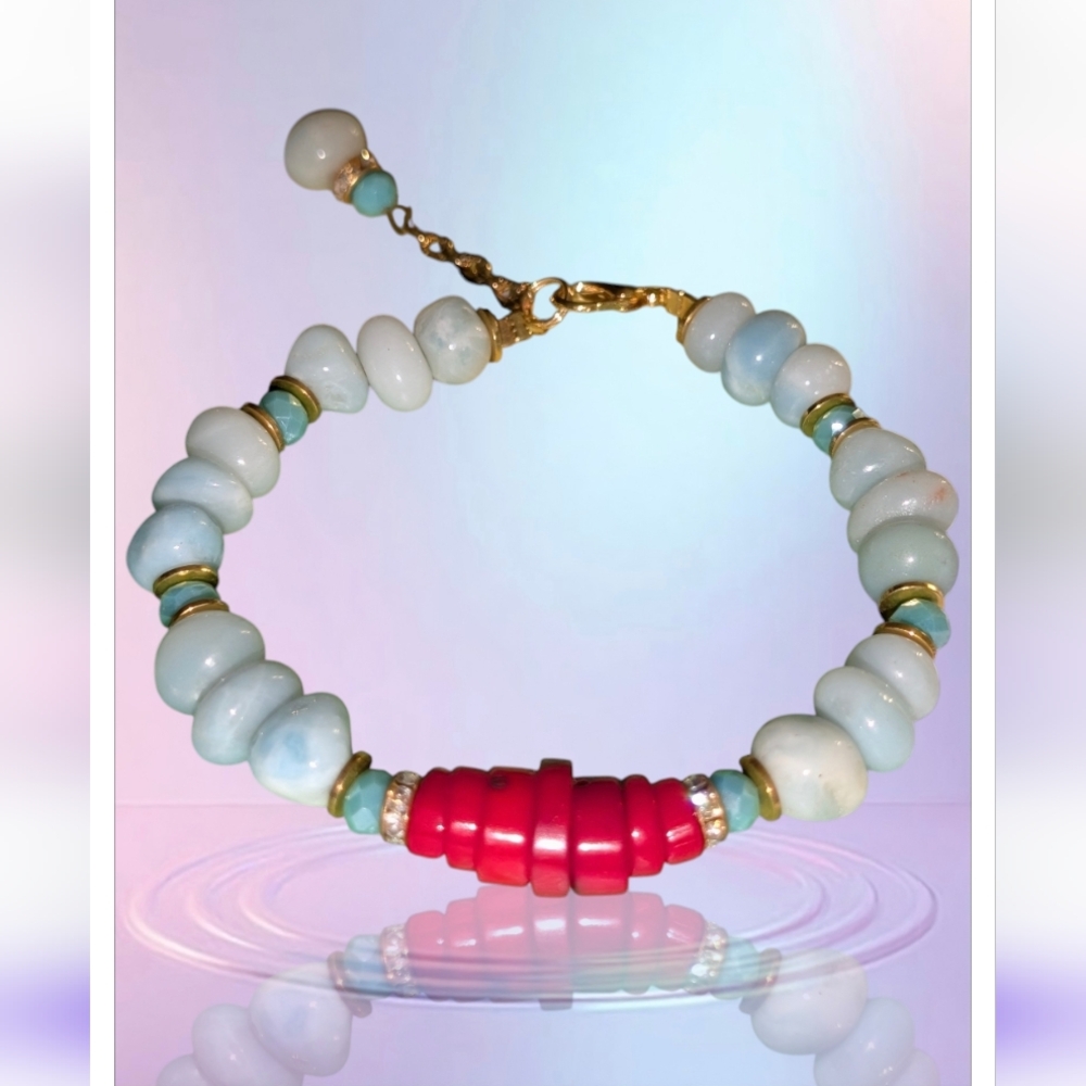 Red Corals and Larimar Bracelet
